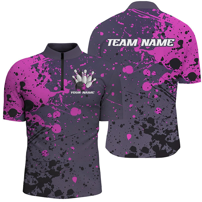 Men's Custom Purple Splatter Bowling Polo I7092