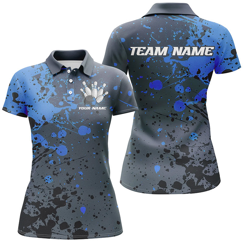 Women's Custom Blue Splatter Bowling Polo I7093