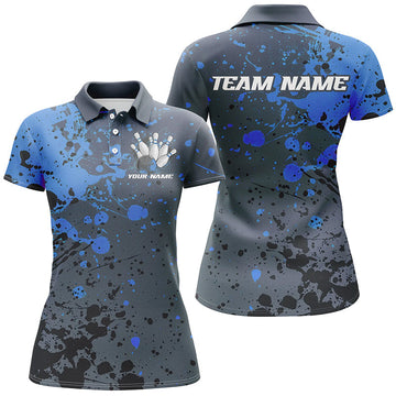 Women's Custom Blue Splatter Bowling Polo I7093