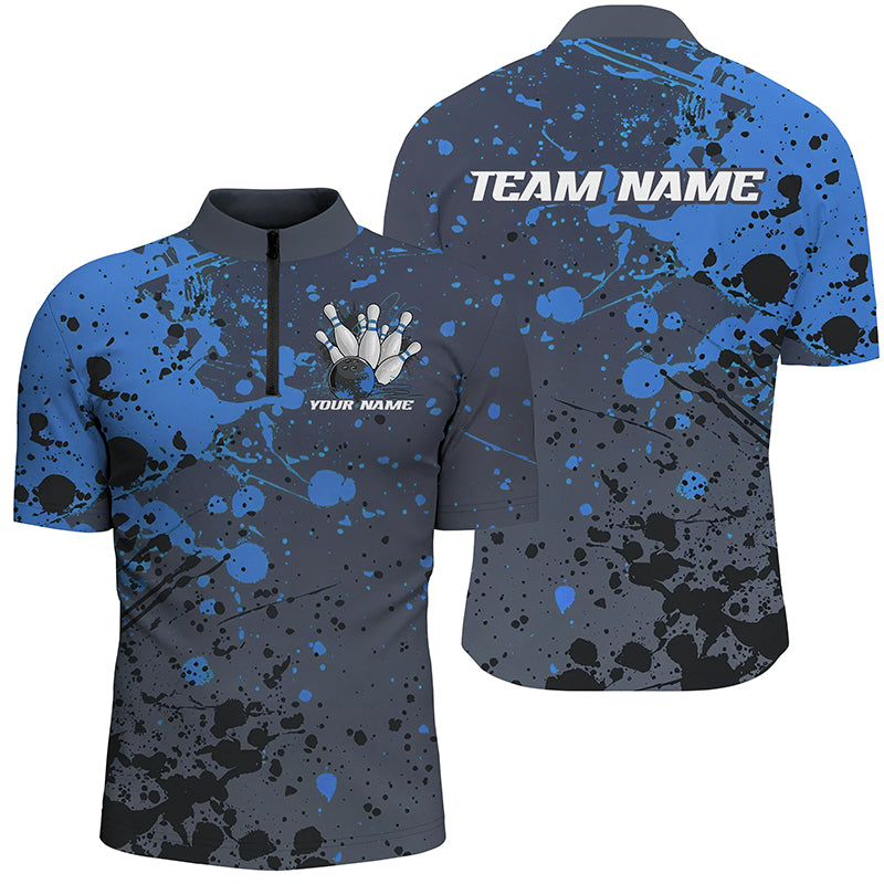 Men's Custom Blue Splatter Bowling Polo Shirt I7093