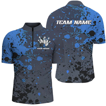 Men's Custom Blue Splatter Bowling Polo Shirt I7093