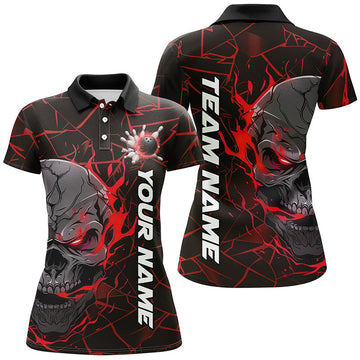 Women's Red Flame Skull Bowling Shirts - Halloween Team Outfits I7097