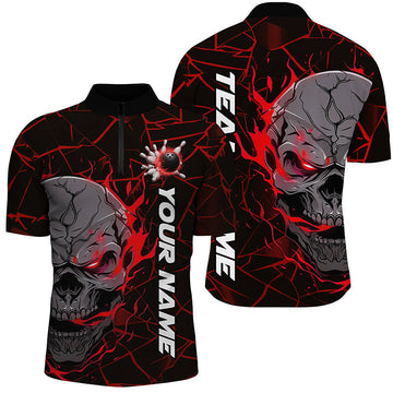 Men's Custom Red Flame Skull Bowling Shirts - Halloween Team Outfits I7097