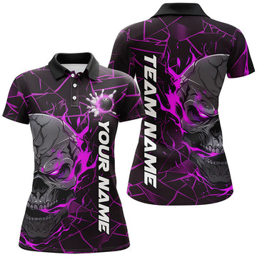 Women's Purple Flame Skull Bowling Shirts - Halloween Team Outfits I7099