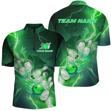 Green Lightning Strike Bowling Polo Shirt for Men I5220