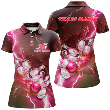 Red Bowling Polo Shirt for Women - Lightning Strike Team Jersey I5221