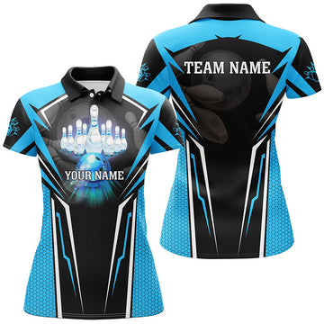 Women's Cyan Blue Bowling Polo Shirts - Custom Team Jerseys I5224
