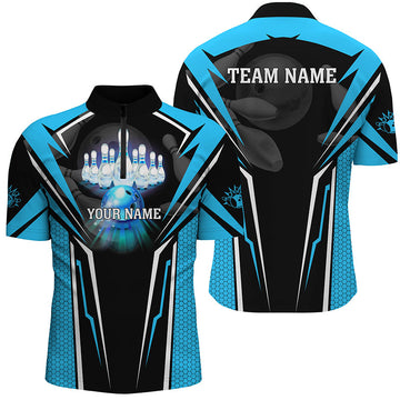 Men's Cyan Blue Bowling Polo Shirts - Strike Team Jerseys I5224