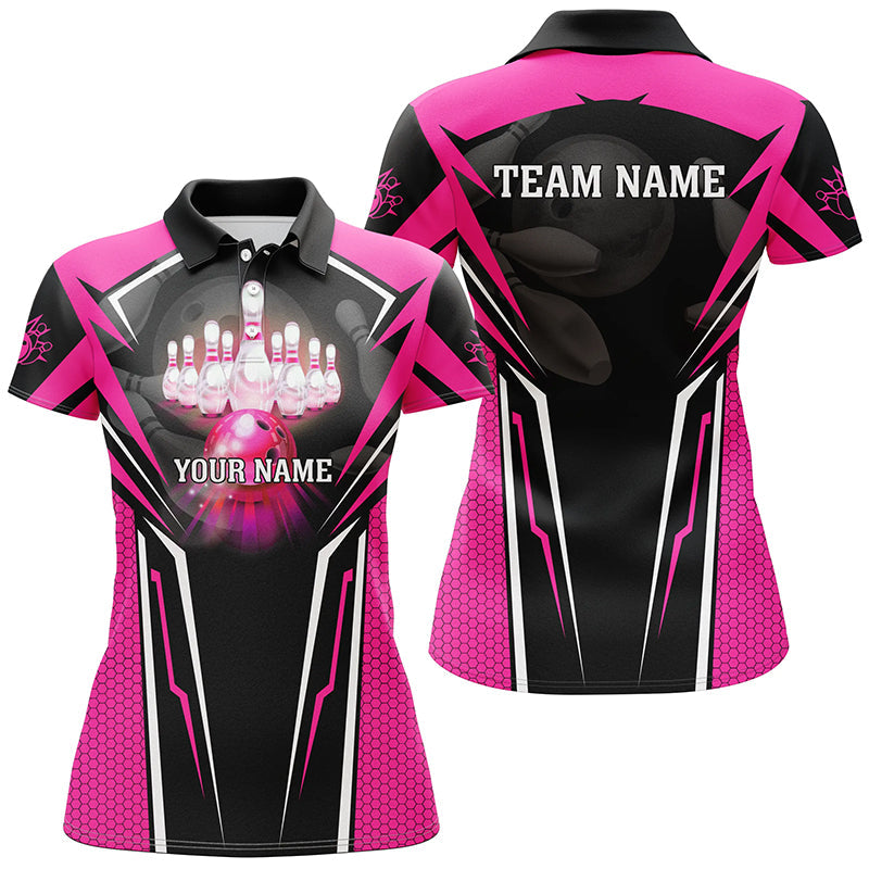 Women's Pink Bowling Polo Shirts - Custom Team Jerseys I5225