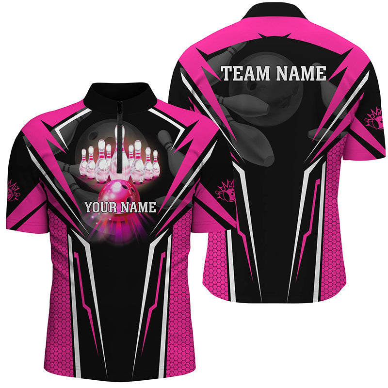 Men's Pink Bowling Polo Shirts - Custom Team Jerseys I5225