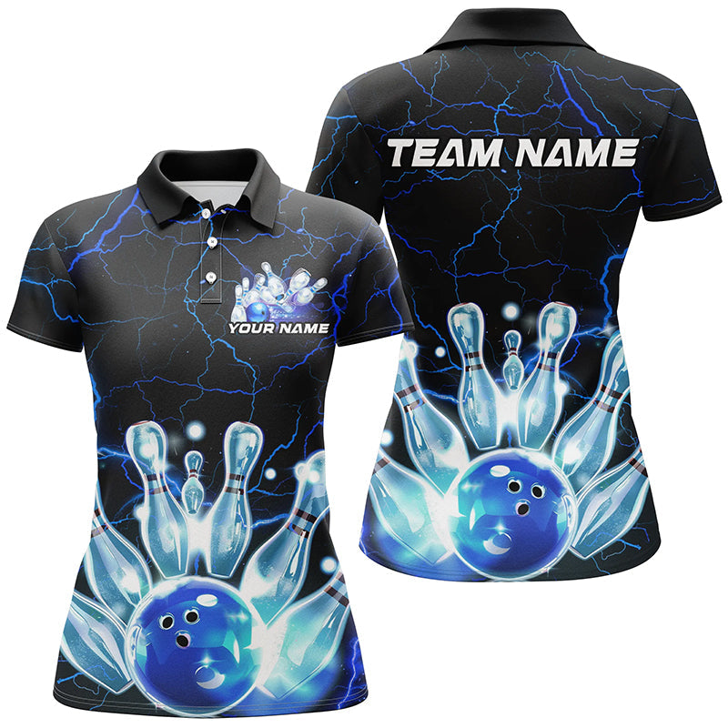Black & Blue Thunder Lightning Ladies Bowling Polo I7121