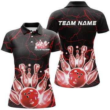 Black & Red Thunder Bowling Polo Shirt for Women I7122