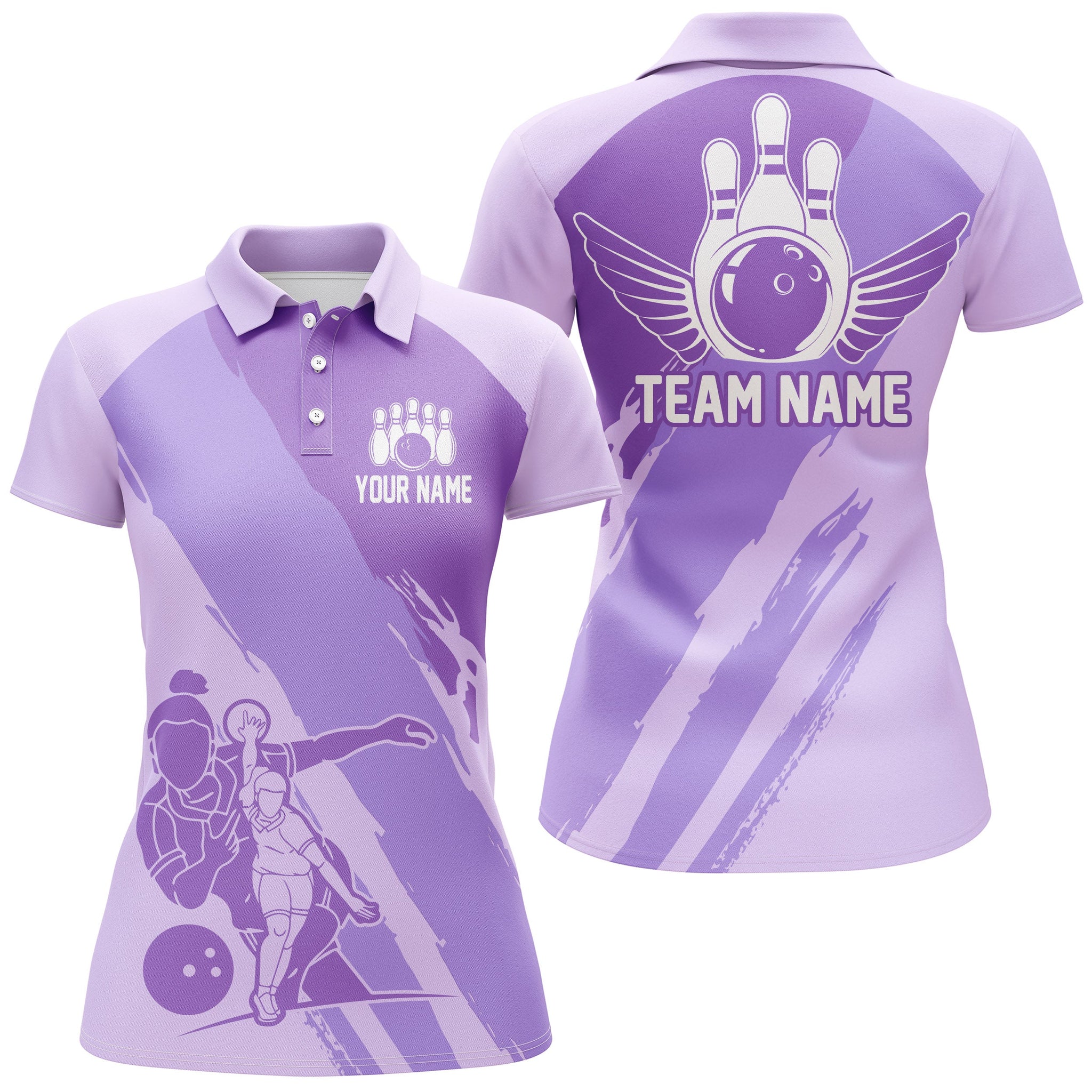 Women's Purple Bowling Team Shirts I4515