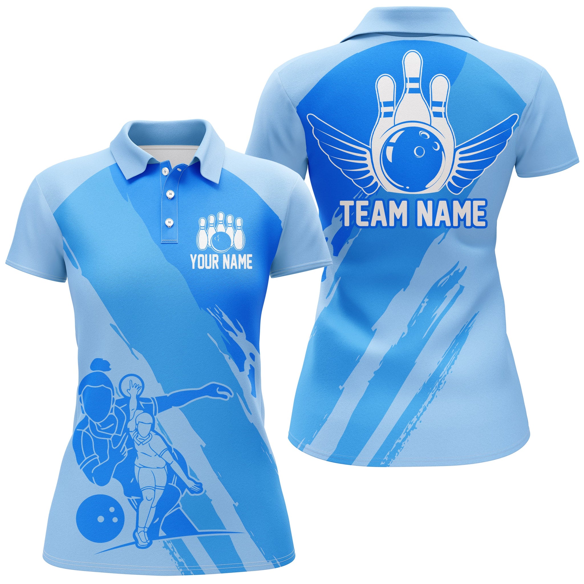 Women's Blue Bowling Team Shirts I4516