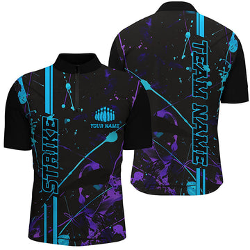 Custom Blue & Purple Camo Bowling Team Jerseys I6427