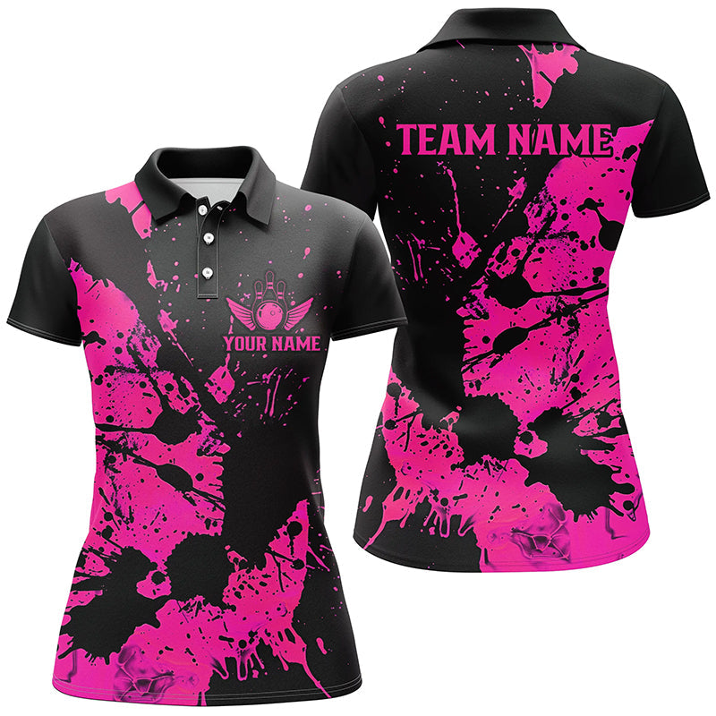 Women's Black & Pink Bowling Team Shirts I6433