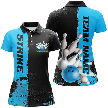 Women's Custom Black & Blue Bowling Team Shirts I6436