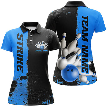 Women's Custom Black & Blue Bowling Team Shirts I6437