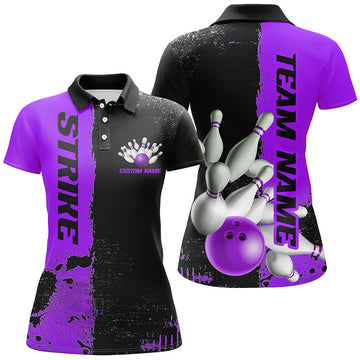 Black & Purple Strike Bowling Shirts for Women I6438