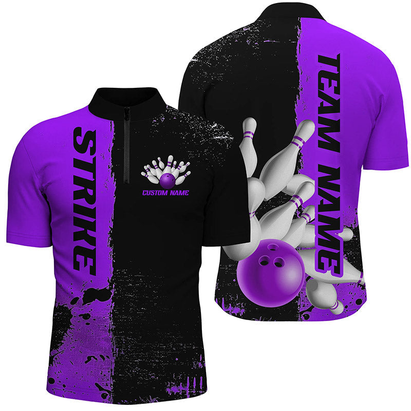 Black & Purple Strike Bowling Team Shirts for Men & Women I6438