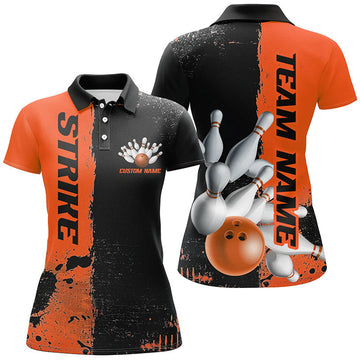 Women's Black & Orange Strike Bowling Team Shirts I6439
