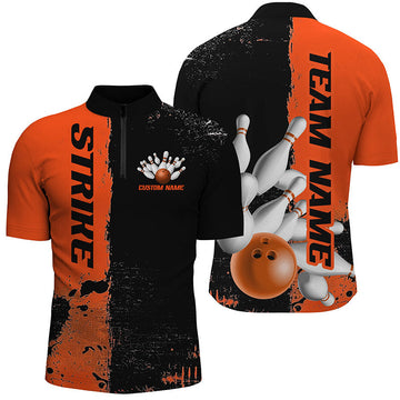 Black & Orange Strike Bowling Team Shirts for Men & Women I6439