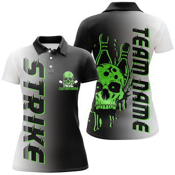 Women's Green Skull Bowling Team Shirts I6442