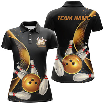 Women's Black & Gold Bowling Team Shirts I6616