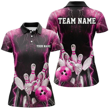 Black & Pink Thunder Bowling Shirts for Women I7158