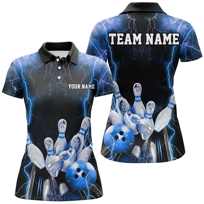Black & Blue Thunder Lightning Custom Bowling Shirts for Women I7159