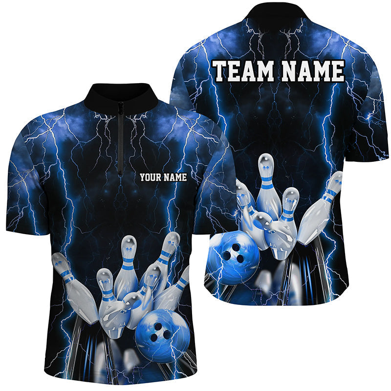 Men's Custom Bowling Shirts - Black & Blue Thunder Lightning Team Jerseys I7159