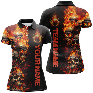 Women's Custom Flame Skull Bowling Shirts - Halloween Team Outfits I7169