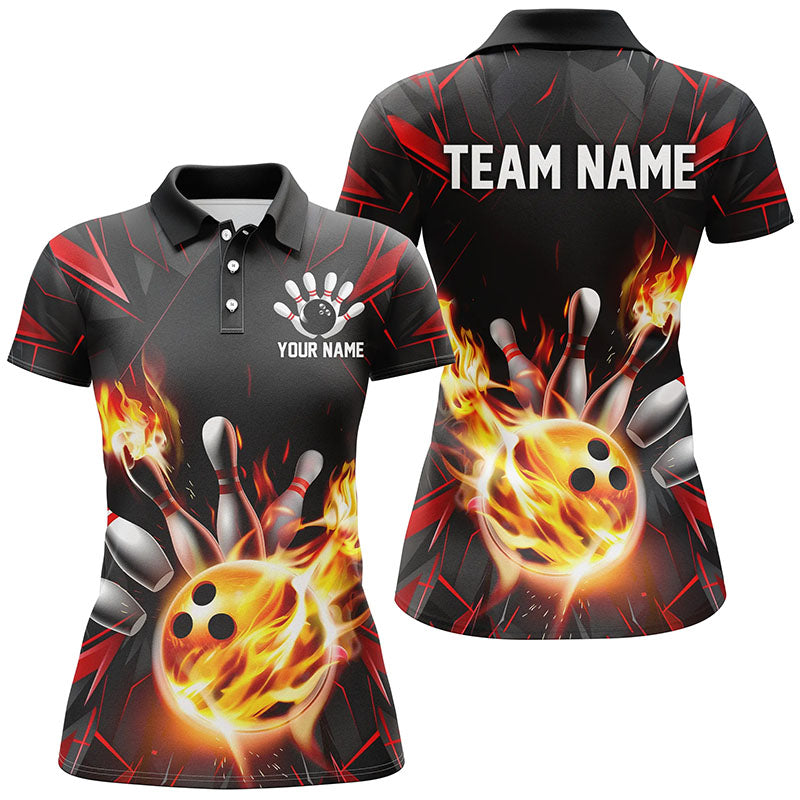Red & Black Flame Bowling Shirts for Women I7177