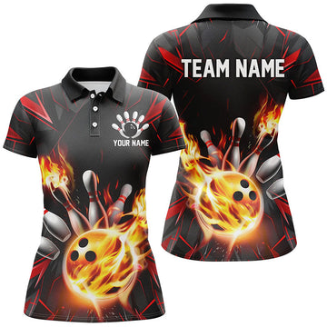 Red & Black Flame Bowling Shirts for Women I7177