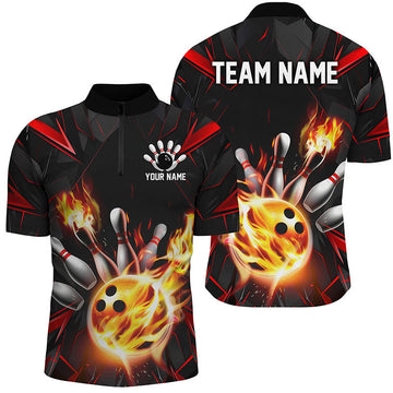 Men's Custom Flame Bowling Shirts - Red & Black I7177