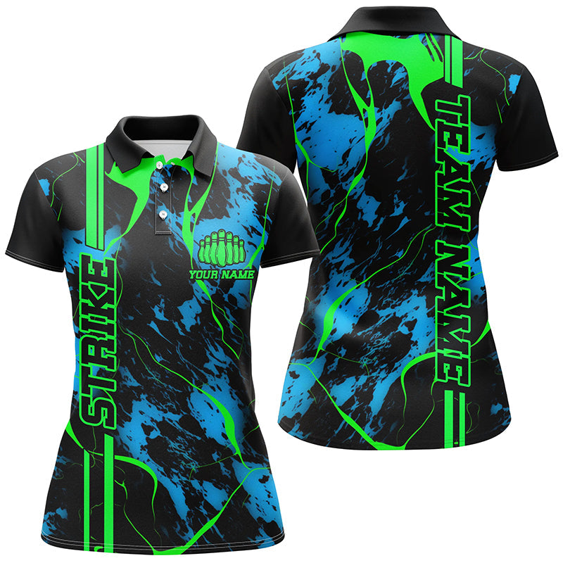 Custom Women's Bowling Polo - Black, Green & Blue I5263