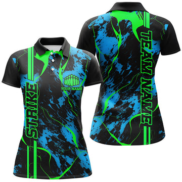 Custom Women's Bowling Polo - Black, Green & Blue I5263
