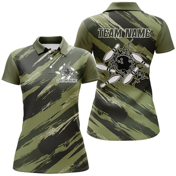 Women's Navy Green Camo Bowling Shirts I6449