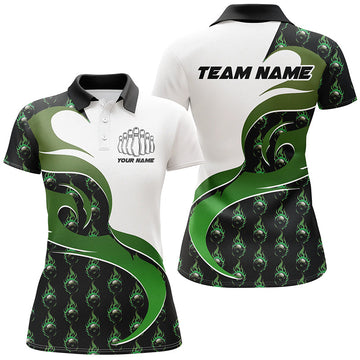 Women's Green Flame Bowling Polo Shirt I6973