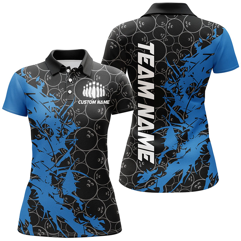 Women's Custom Black & Blue Bowling Shirts I6981