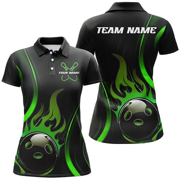 Women's Green Flame Bowling Polo Shirt I6987