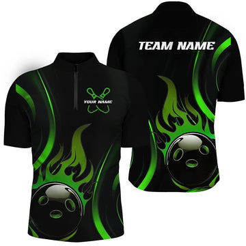 Men's Custom Green Flame Bowling Polo Shirt I6987