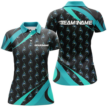 Women's Custom Blue Flame Bowling Shirts I6992
