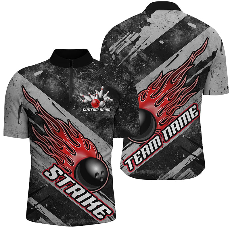 Black & Red Flame Bowling Team Shirts for Men & Women I6478