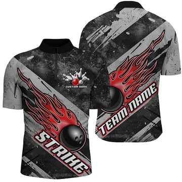 Black & Red Flame Bowling Team Shirts for Men & Women I6478