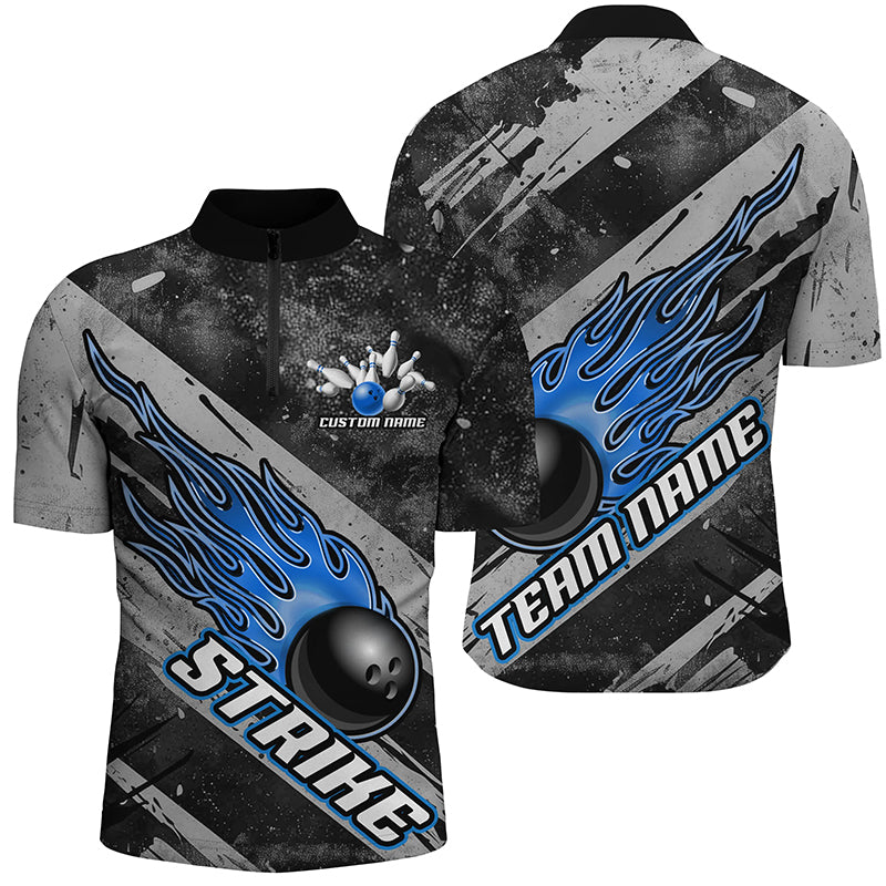 Black & Blue Flame Bowling Team Shirts for Men & Women I6479