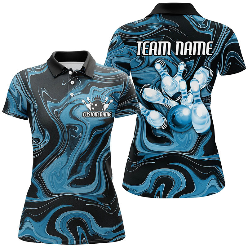Women's Blue Camo Bowling Team Shirts I6489