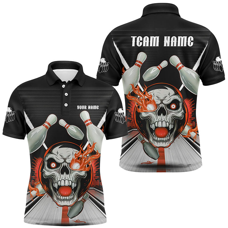 Custom Red Orange Flame Skull Bowling Polo Shirt for Men I6857