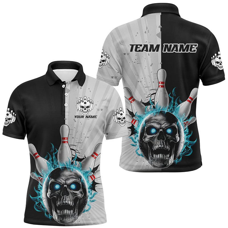 Blue Flame Vintage Skull Bowling Shirt for Men I6860