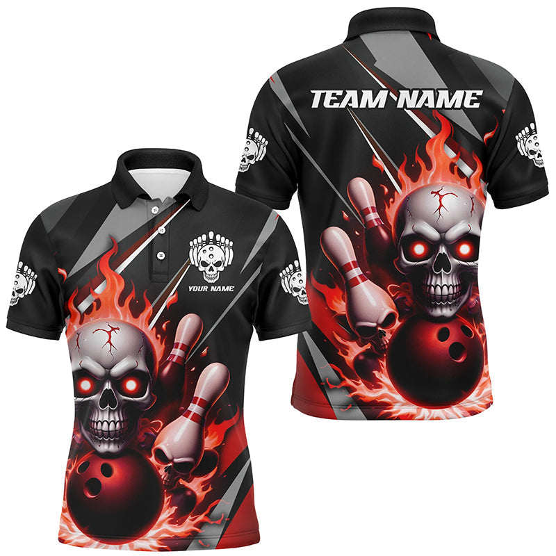 Men's Halloween Skull Bowling Polo Shirt - Custom Red Flame I6865